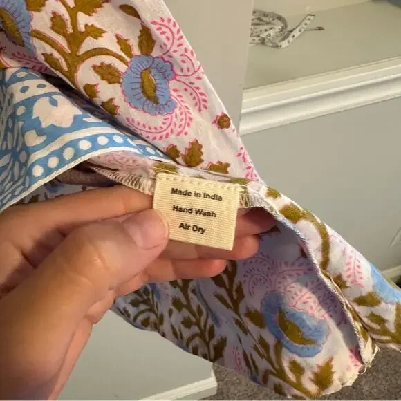 NWT Tuckernuck SZ Blockprints Pink Blue Floral Cotton Oversized Blouse Small - Picture 7 of 14